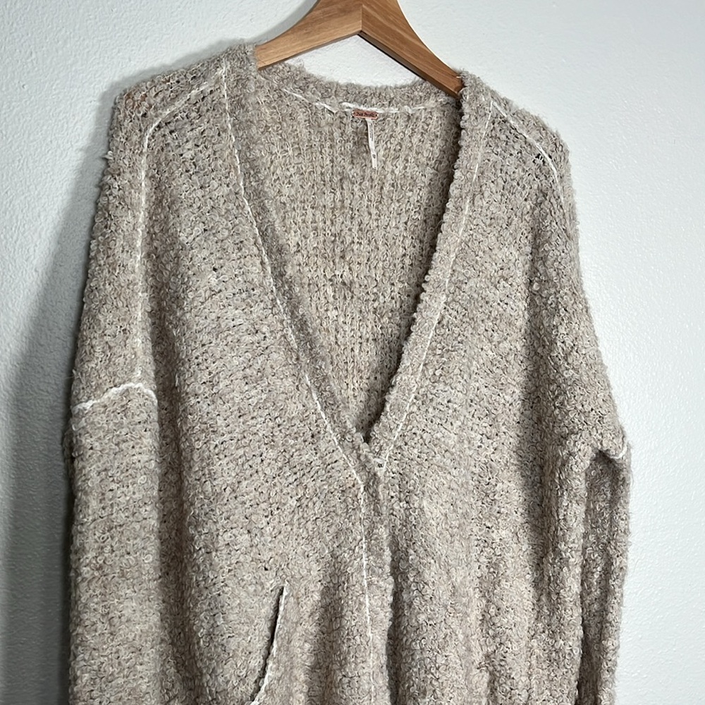 Free People Taupe oversized alpaca blend snap front Cardigan size extra small - Picture 3 of 9